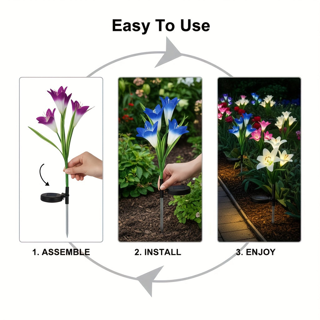 2/4 Pack Solar Outdoor Light, Lily Shape, IP65 Protection Rating, Easy Operation LED Light, Garden Decoration for Patio, Stairs, Courtyard, Platform & Pathway | Valentine‘s Day Decoration / Valentine’s Gift