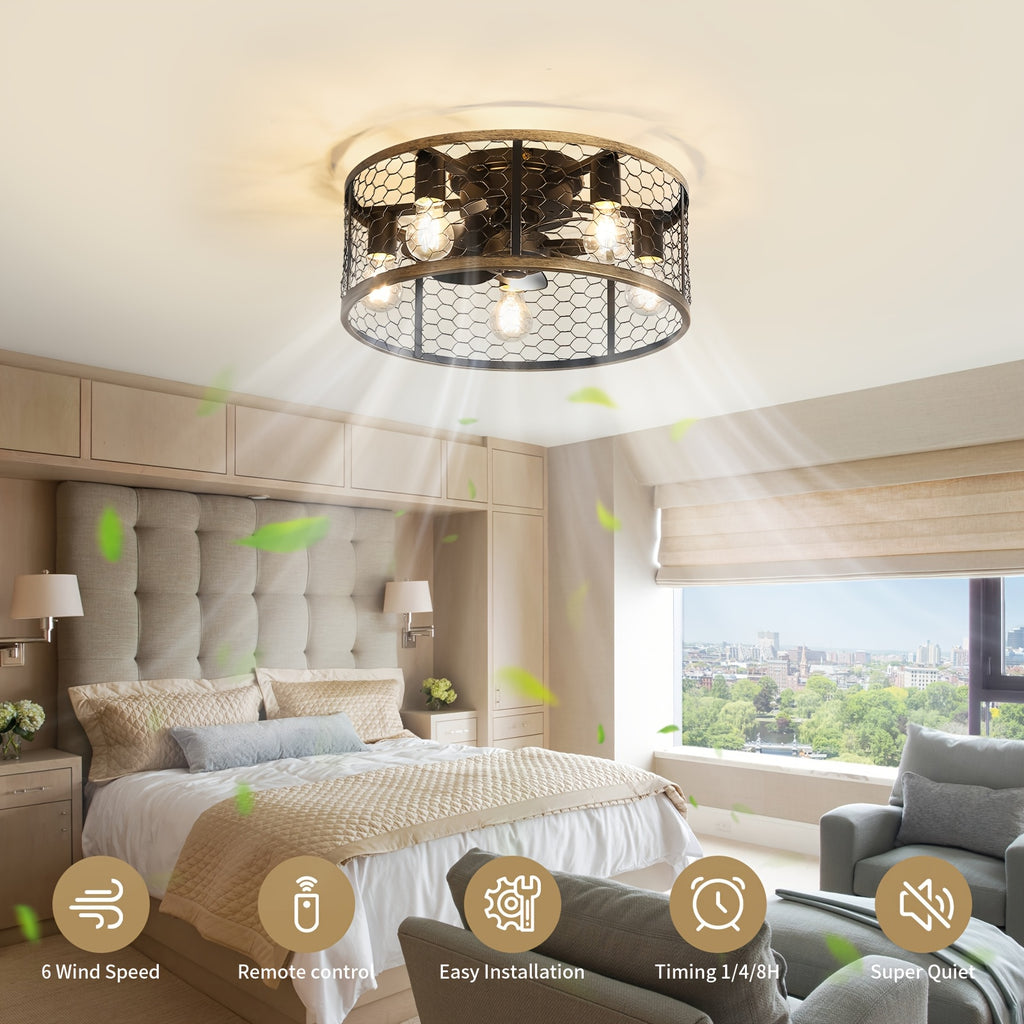 Sofucor 20 Inch 7-Blade Caged Ceiling Fan with Remote Control & Light Kit Set