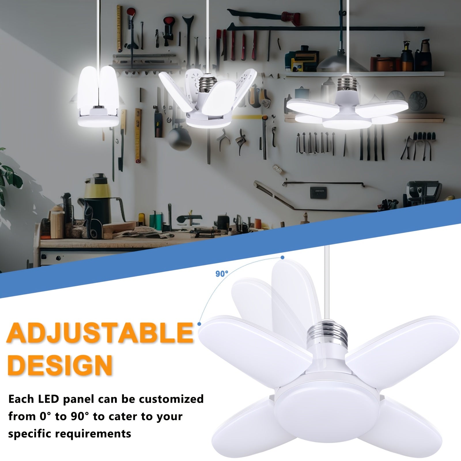 2 mini fan blade LED bulbs 35 watts (150W equivalent), E26 base 6500K daylight mini LED bulb, ultra-bright bulb, transformable LED bulb for workbench porch basement, LED garage light
