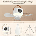 RV Interior Lighting Fan Light, 7200mAh Large Capacity Battery, Dual-Use Floor & Ceiling Fan, Suitable for RV, Tent, Under Sunshade & More Scenes