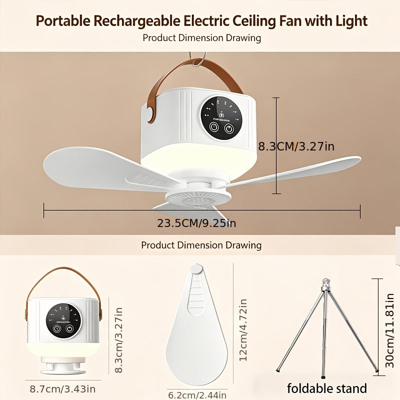 RV Interior Lighting Fan Light, 7200mAh Large Capacity Battery, Dual-Use Floor & Ceiling Fan, Suitable for RV, Tent, Under Sunshade & More Scenes