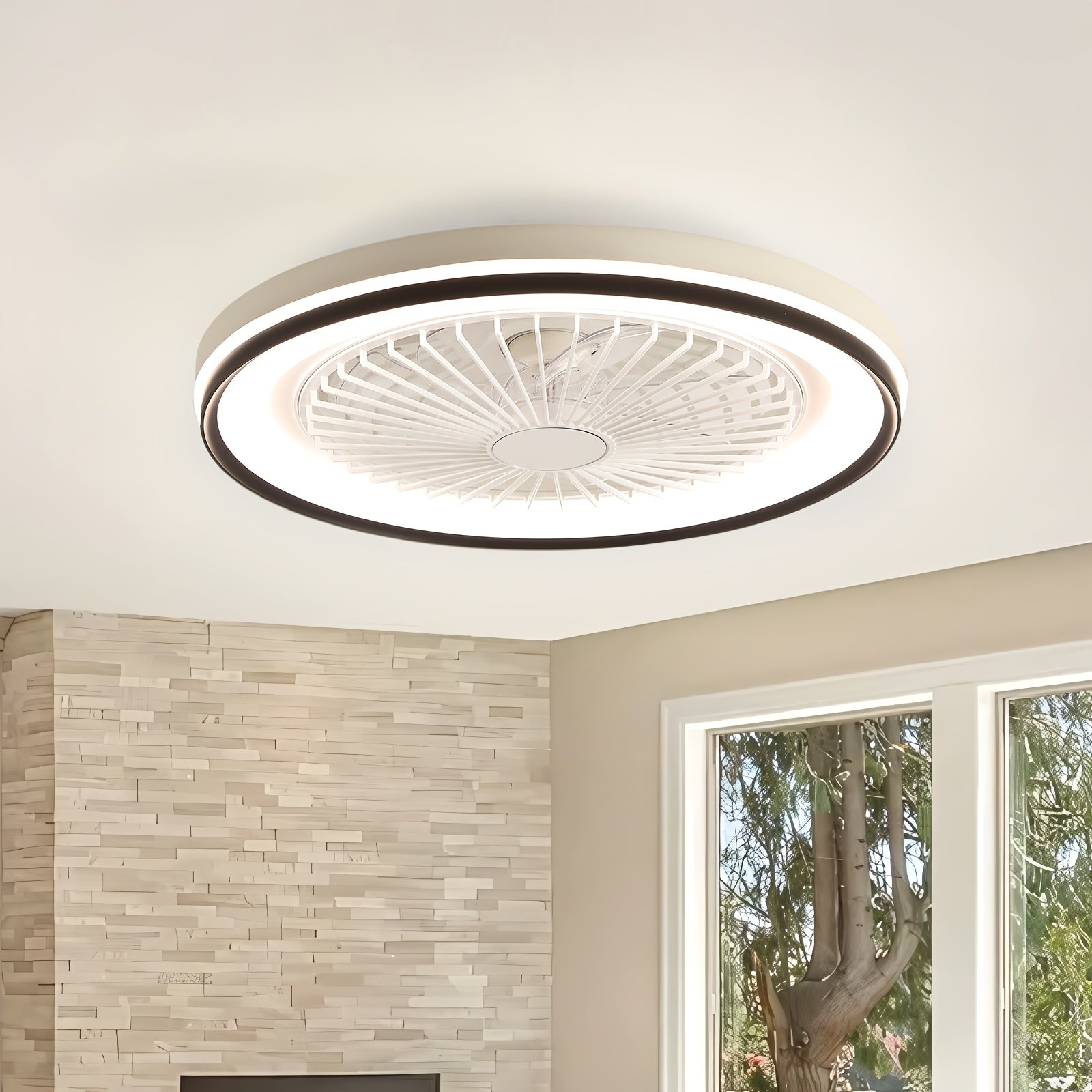 Sofucor 19 Inch Modern Ceiling Fan | RGB Color Changing Light, Dimmable Remote, Reversible DC Motor, 7 Blades & 3 Timers, for Living Room, Dining Room, Study & Bedroom