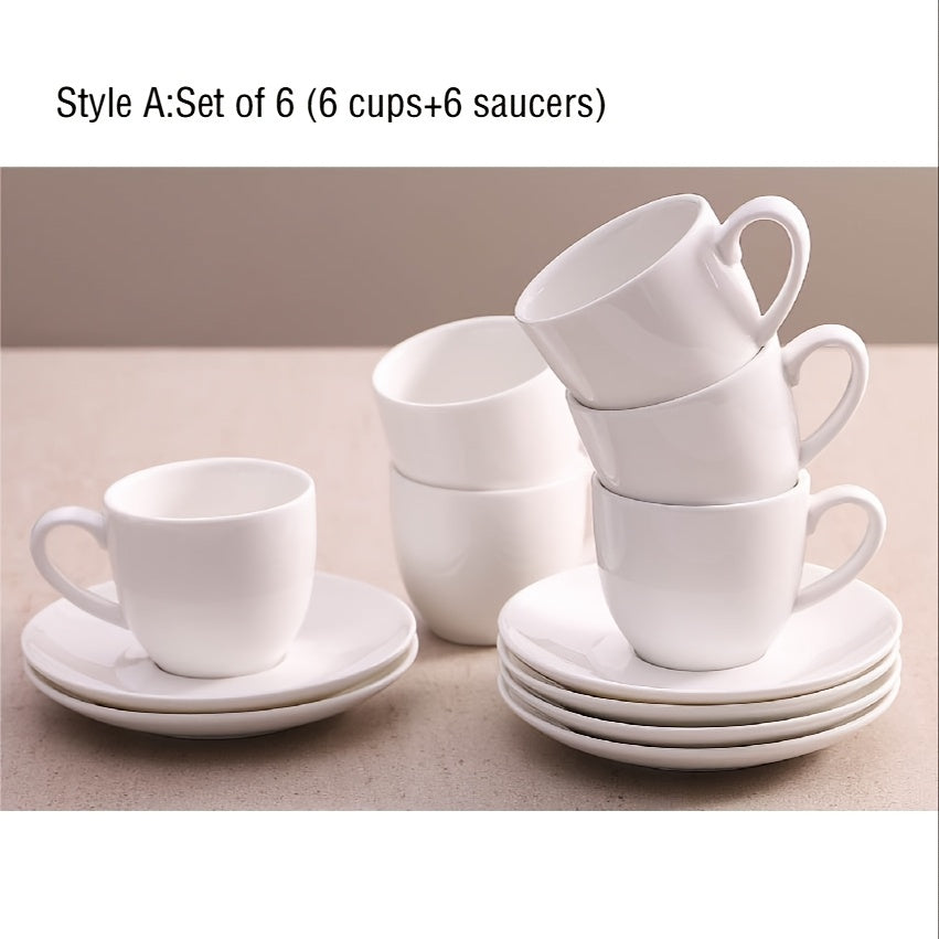 6-Piece Ceramic Espresso Cup Set with Saucers, 3oz White Simple Style Coffee Cups – Espresso Cups, Tea Cups, Latte Cups