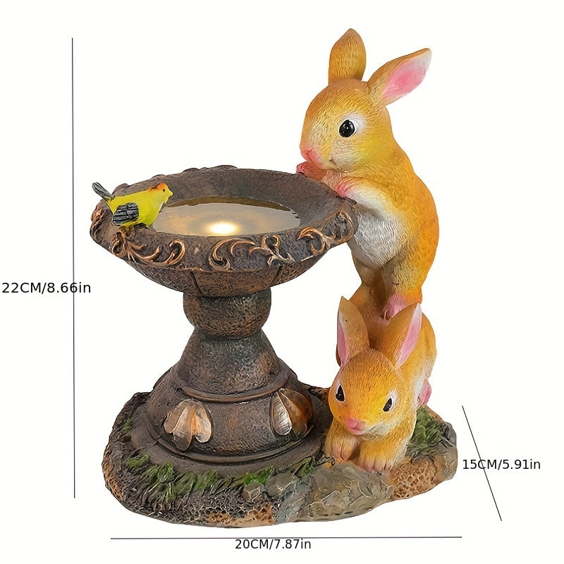Outdoor Solar Light Creative Double Rabbit Drinking Water Ornament Resin Craft Garden Courtyard Light Balcony Animal Decoration Suitable for Porch, Courtyard and Gardening Decoration, Ideal Gift for Women and Grandmothers