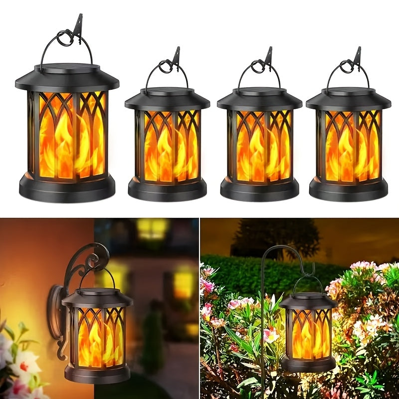 2/4/6-Pack Vintage Design Solar Hanging Lantern with Flickering Flame - Solar Lantern, Plastic Material, Solar Charging, Outdoor Solar Lantern Suitable for Garden Courtyard Autumn Holiday Decoration IP65