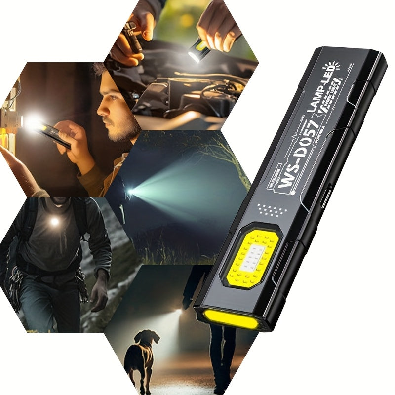 1 Mini LED Keychain Flashlight, Portable Torch Light Pocket Hands-Free Work Light, USB Rechargeable High-Brightness Floodlight with Side Light & Clip, Ideal for Emergencies, Fishing, Maintenance & Holiday Gift