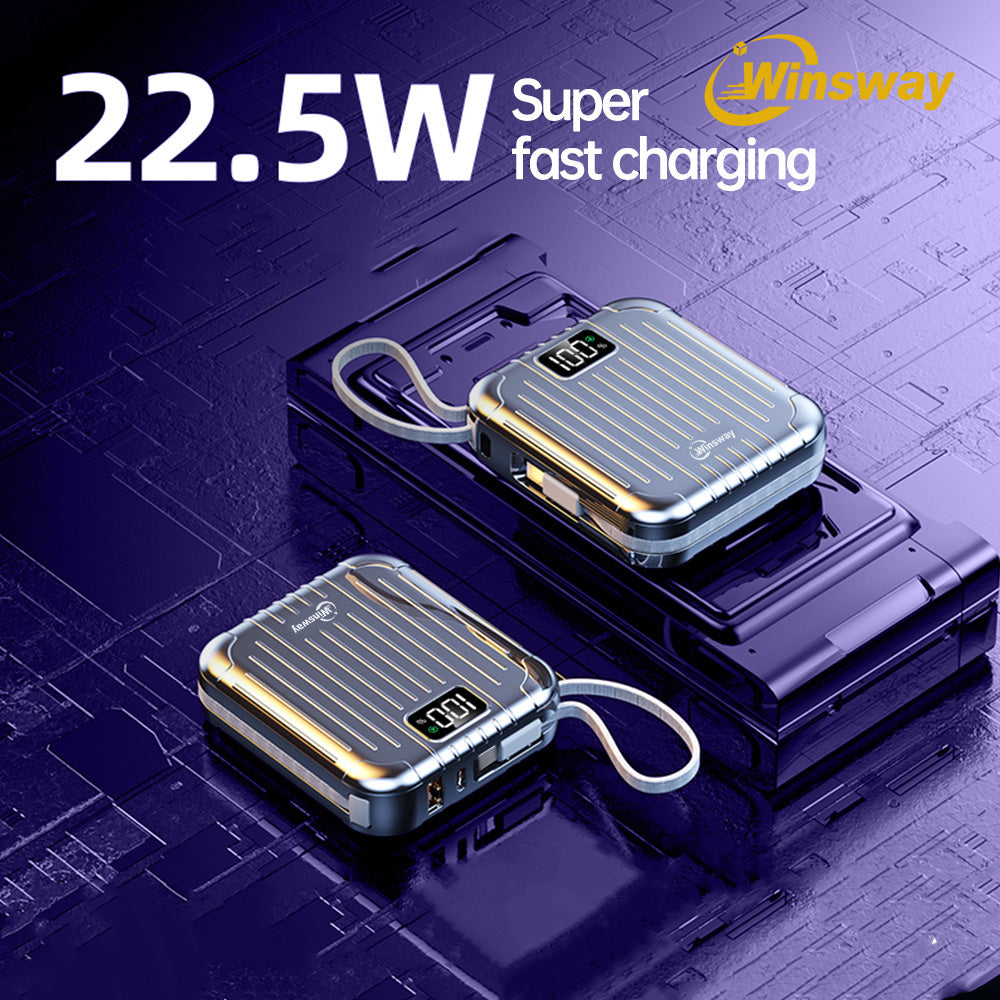 文思威2.9英寸迷你便攜充電寶-10000mAh，22.5W快充，配備2合1掛繩線，Type-C雙向快充，LED高畫質顯示屏，便攜登機，相容多種手機型號