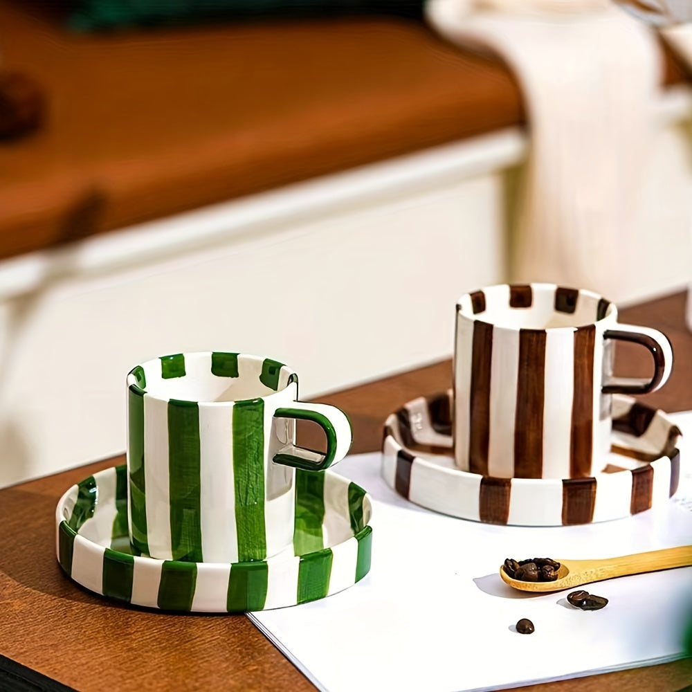 1 Set of Creative Ceramic Coffee Cup & Saucer Set, Breakfast Milk Cup & Afternoon Tea Cup Set with Saucer, Suitable for Home & Office, 250ml / 8.5oz/ Fr: 1 Set de Tasse à café et soucoupe en céramique créative