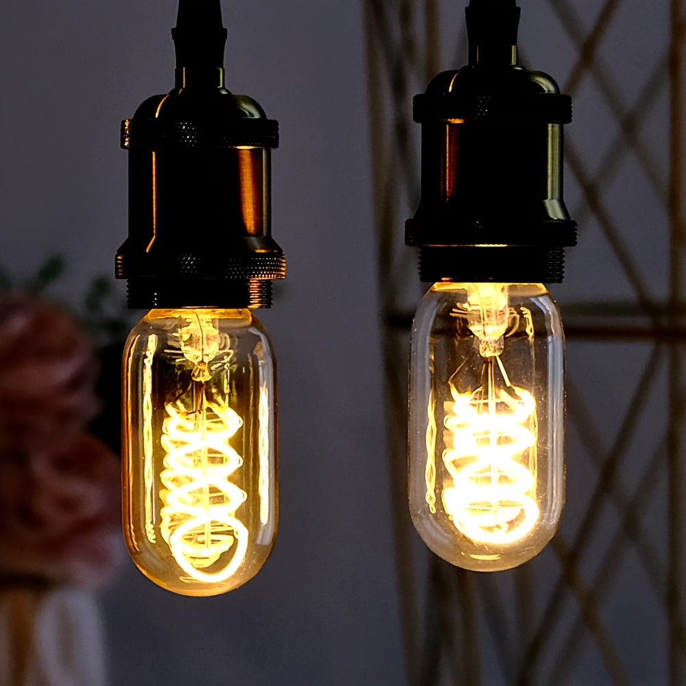 1 Edison LED decorative bulb, T45 tubular bulb 120V 4W 2300K warm yellow amber clear glass LED spiral filament bulb E26 base, dimmable, suitable for bedroom, dining room, bar, warm home lighting replacement bulb