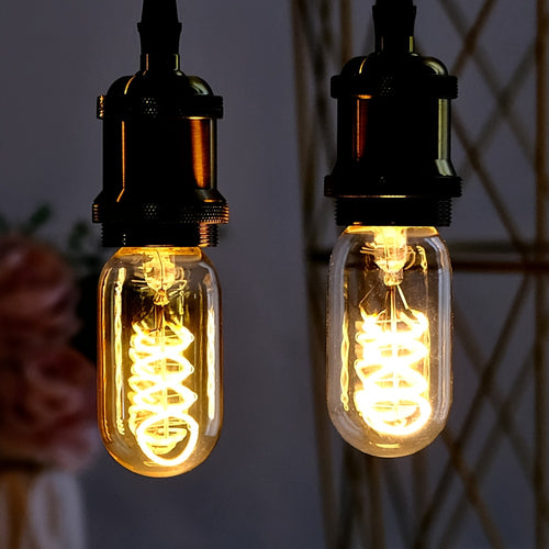 1 Edison LED decorative bulb, T45 tubular bulb 120V 4W 2300K warm yellow amber clear glass LED spiral filament bulb E26 base, dimmable, suitable for bedroom, dining room, bar, warm home lighting replacement bulb