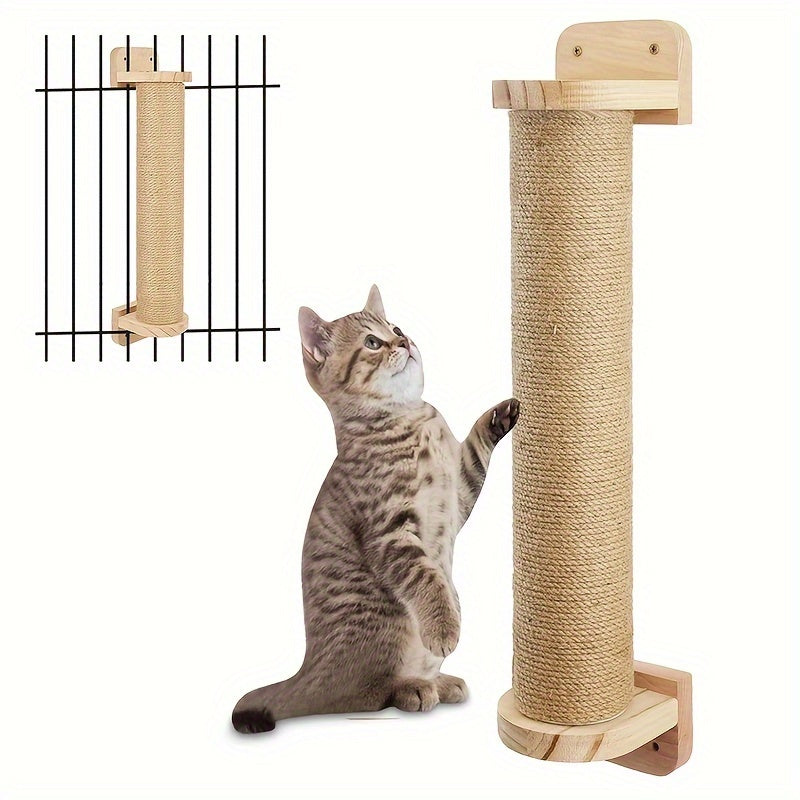壁挂式猫抓柱 适用于大猫和小猫 - 室内猫活动树带黄麻绳抓板,猫抓板 实木猫墙家具猫爬管