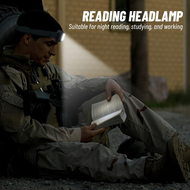 1Pc Bright COB LED Headlamp, 3 Modes Head Light, USB Rechargeable Hands-Free Flashlight, Portable Head Mounted Searchlight, Angle Adjustable, Ideal for Hiking Fishing Camping Adventure Home Emergency Lighting