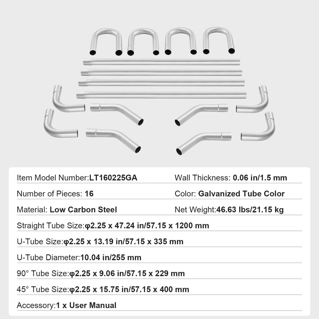 VEVOR DIY Universal Exhaust Kit 8/16 Pieces 2/2.25/2.5 Inch Exhaust Pipe Kit with Slip-on Connectors
