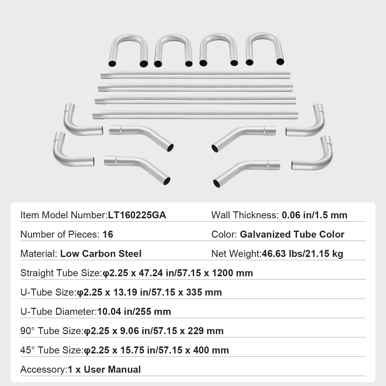 VEVOR DIY Universal Exhaust Kit 8/16 Pieces 2/2.25/2.5 Inch Exhaust Pipe Kit with Slip-on Connectors