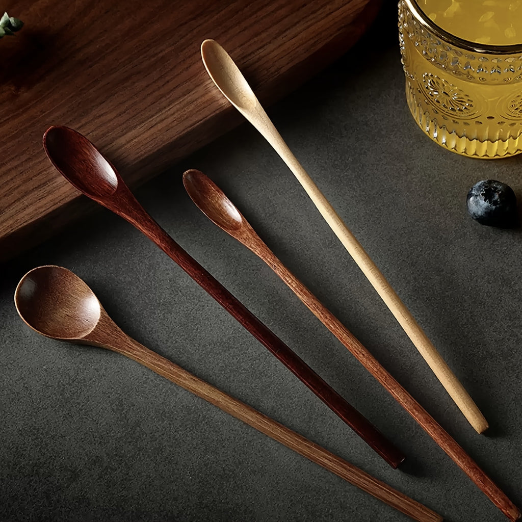 5 Long Handle Coffee Spoons, Wooden 7.8-Inch Coffee Spoons, Long Handle Stirring Spoons, Tea Spoons, Ice Cream Spoons – Unique Style Long Handle Spoons, Premium Wood – Ideal for Stirring – Perfect for Wedding Gift Baskets
