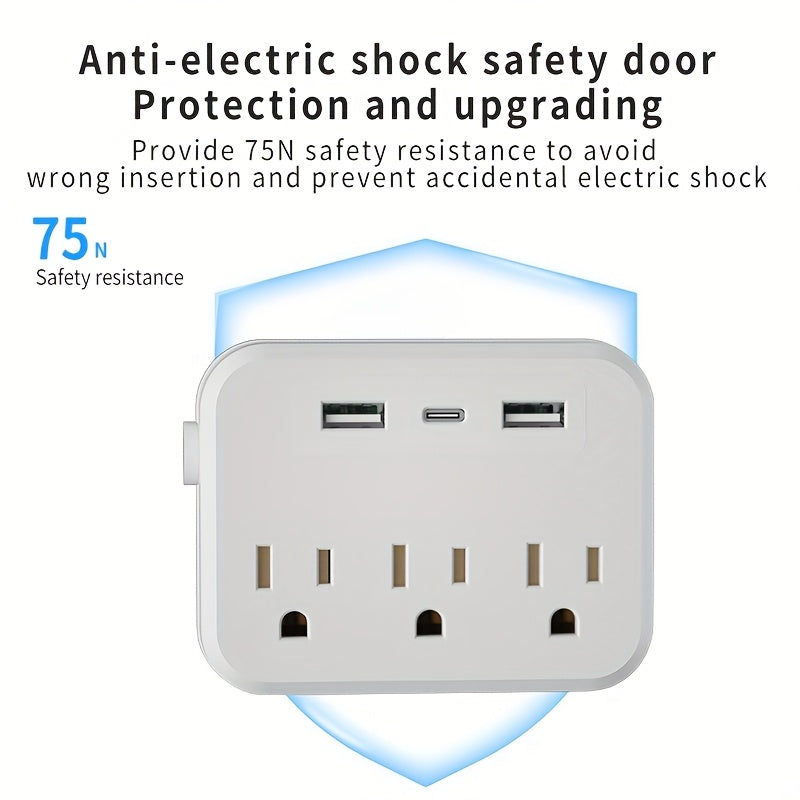 [Copy of] A Small Wall Power Socket, 3 Power Outputs, 3 USB'S And A Type-c, 6-in-1 Bundle Wall Socket. The Power Socket With Indicator Light Is Safer And Smaller, Which Makes It Easier For You To Carry When You Go Out. It Is A Gift Choice
