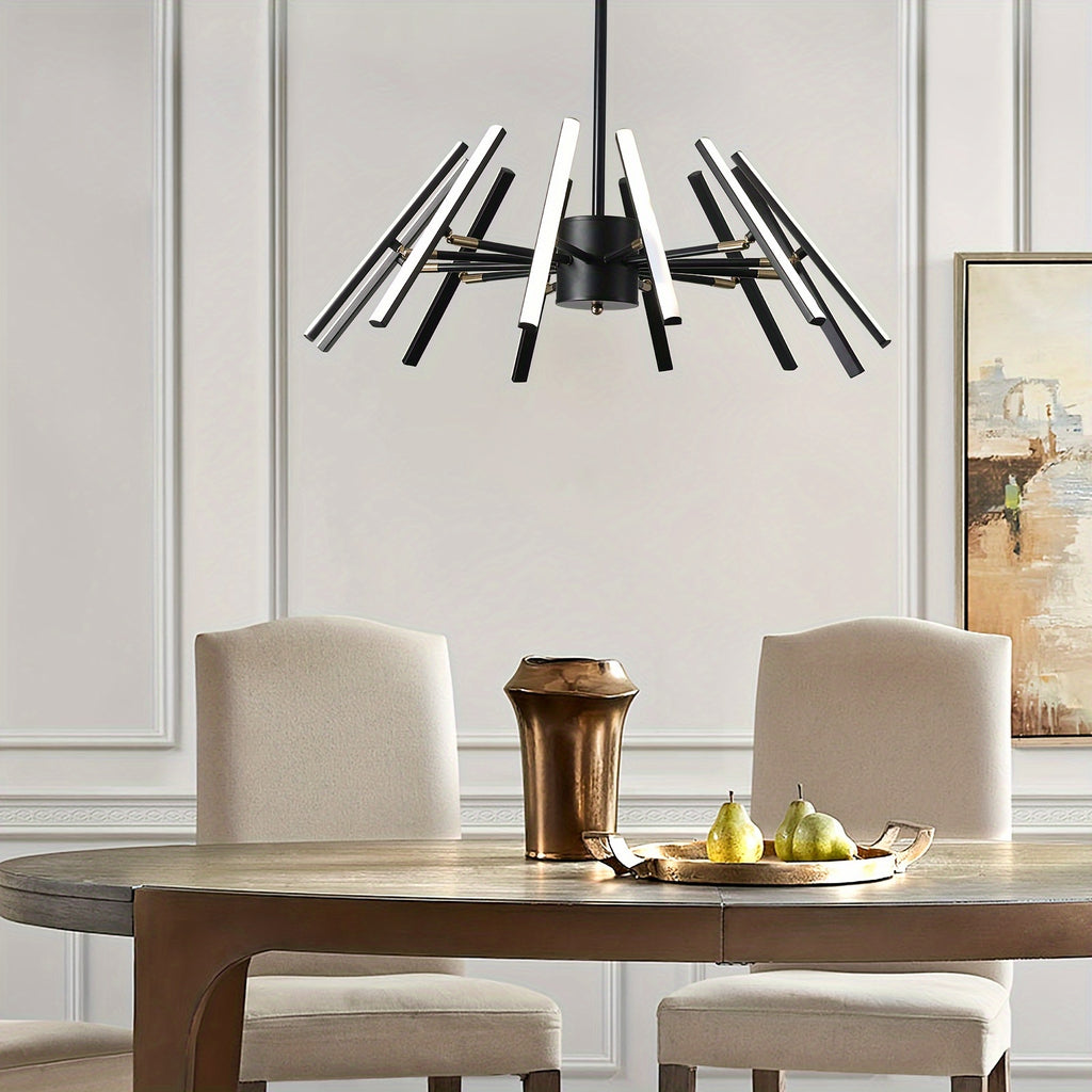 Modern LED pendant light, dimmable black LED pendant light, 12-light flush mount chandelier dining room lighting fixture, DIY ceiling light for bedroom kitchen living room, LED lighting and home decoration