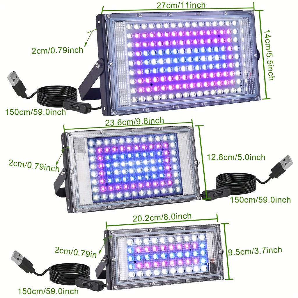 1-4 Pack 50/96/144 LED Full Spectrum Plant Grow Light, Ideal for Indoor Plant Seed Germination, Blooming and Fruiting, Equipped with 59 Inch Power Cord, USB Plug and Switch, Low Voltage 5V