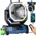 3-in-1 Rechargeable Fan with Charging Lighting and Fan Function, Battery Powered Camping Fan, Portable LED Lantern Camping Fan, 4 Speed Rotatable Rechargeable Fan for Tent, BBQ and Travel Use