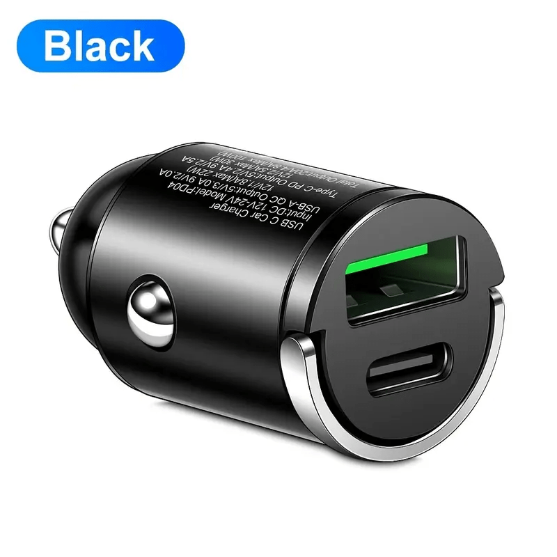 100W Fast Car Charger, Type-C Quick Charge, Ultra-Mini Pull-Ring Design, PD3.0 Dual-Port Adapter, Compatible with iPhone 14/13 Pro Max, iPad, Samsung, MacBook – No Battery Required