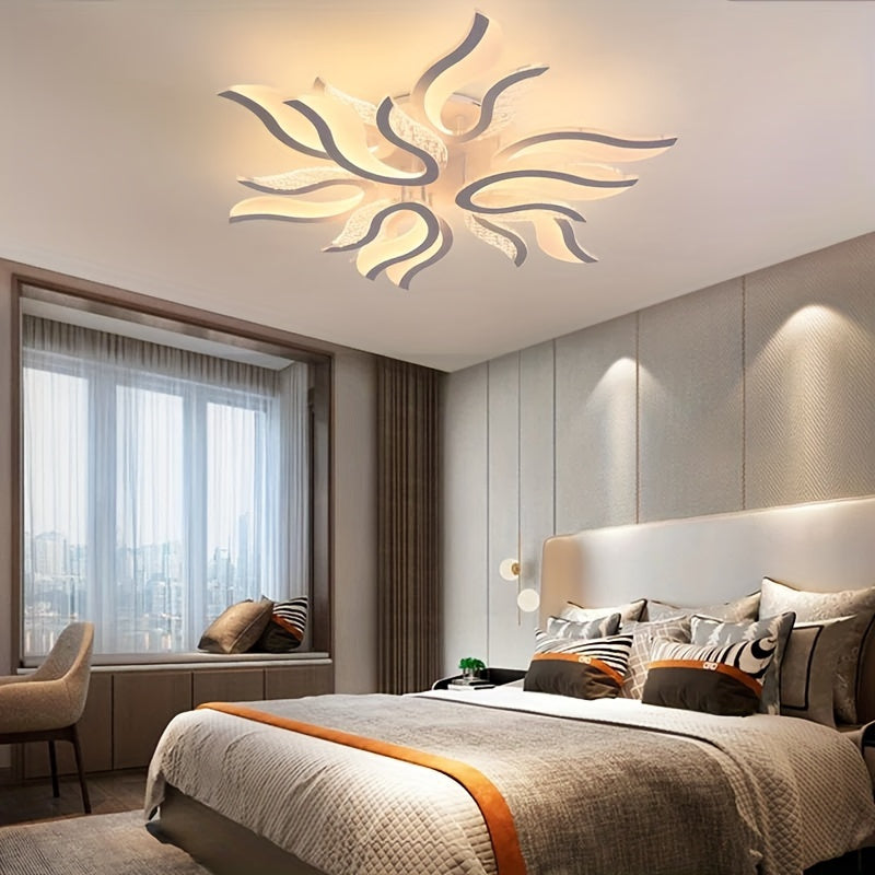 Qcyuui Modern Dimmable LED Ceiling Light - 37-Inch Large Recessed Pendant Light, Flame Shape, Semi-Flush Mount Lighting, Suitable for Living Room, Bedroom, Hallway - Energy Saving, Easy Installation, Dimmer Compatible (3000K-6500K