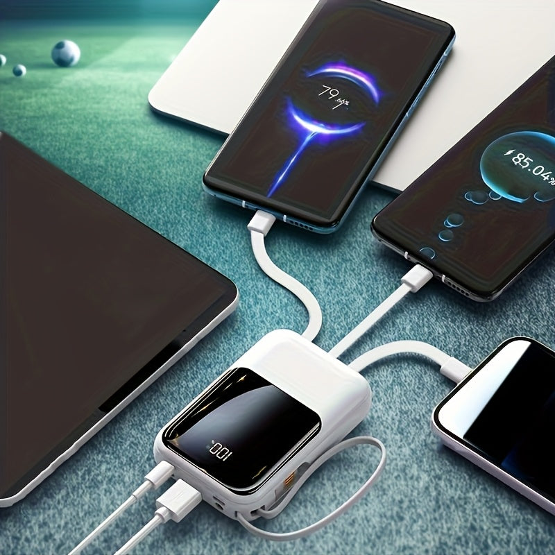 10000毫安大容量迷你充電寶，配備5W-20W快充輸入輸出口線，LED智慧電量顯示，適用於iPhone 16/15/14/13及安卓裝置