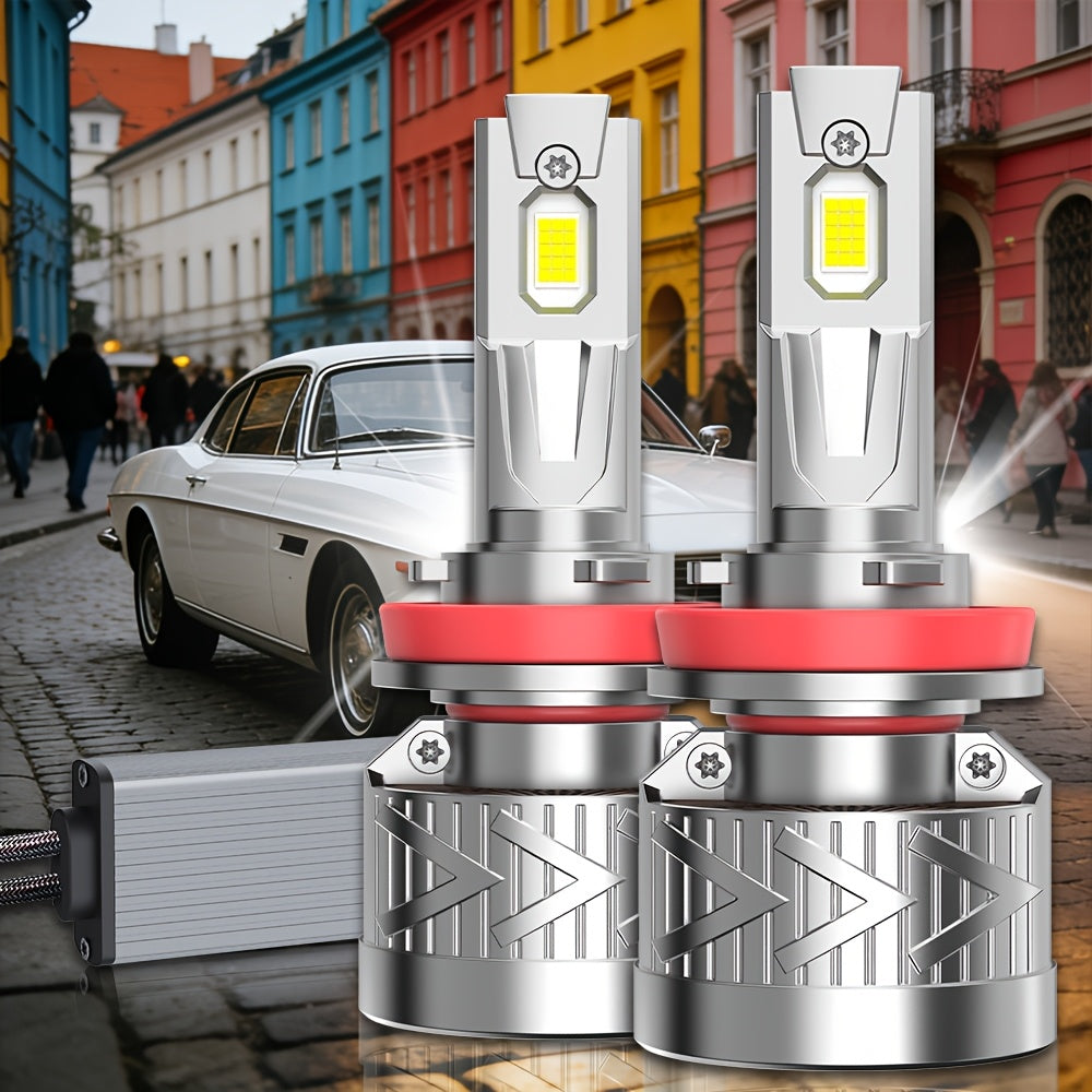 2-Pack LED Headlight Kit, Compatible with H11/H7/H4/H1, 9005/9006/9012 - 56000LM, 6500K Cool White Light, Turbo Fan Cooling and High Durability, Designed to Fit Most Vehicles, No Battery Needed