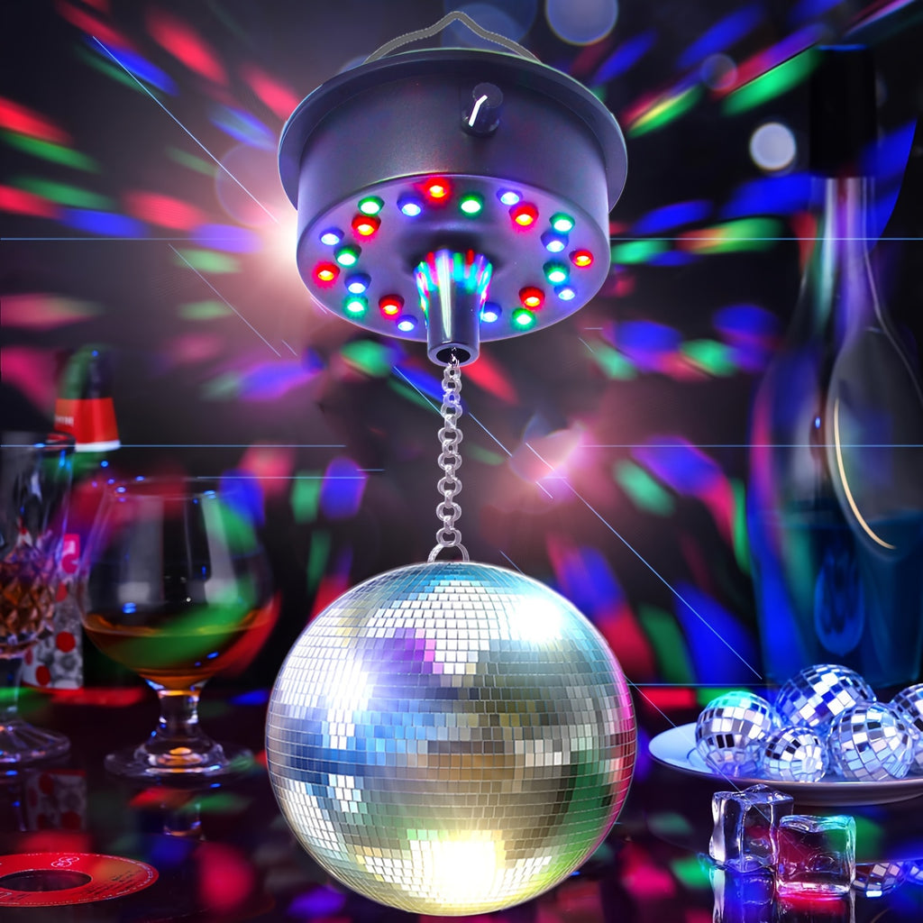 5 RPM--9 RPM 可调节镜面球旋转电机，带 24 RGB LED 灯，适用于 4 6 8 12 英寸迪斯科球（不含），用于派对装饰、DJ 团队、酒吧、夜店、KTV（USB 供电/电池供电）（不含镜面迪斯科球）