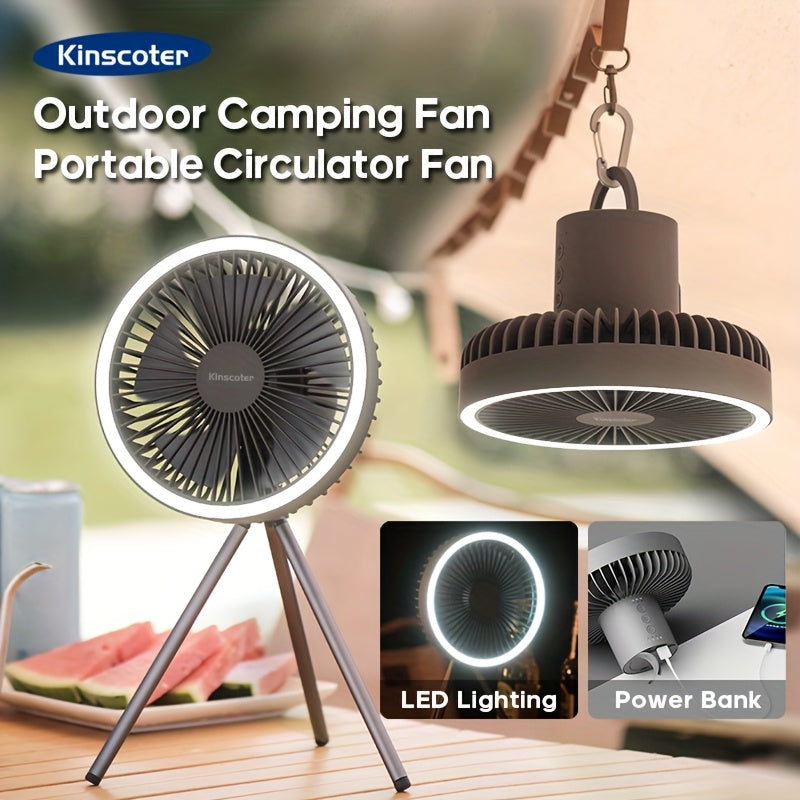 Outdoor Essential 10000mAh USB Rechargeable Camping Fan, Timing Portable LED Ceiling Camping Light Fan with Metal Tripod, Can Be Used as Power Bank, Suitable for Outdoor Camping Home Office, Equipped with Portable Storage Bag