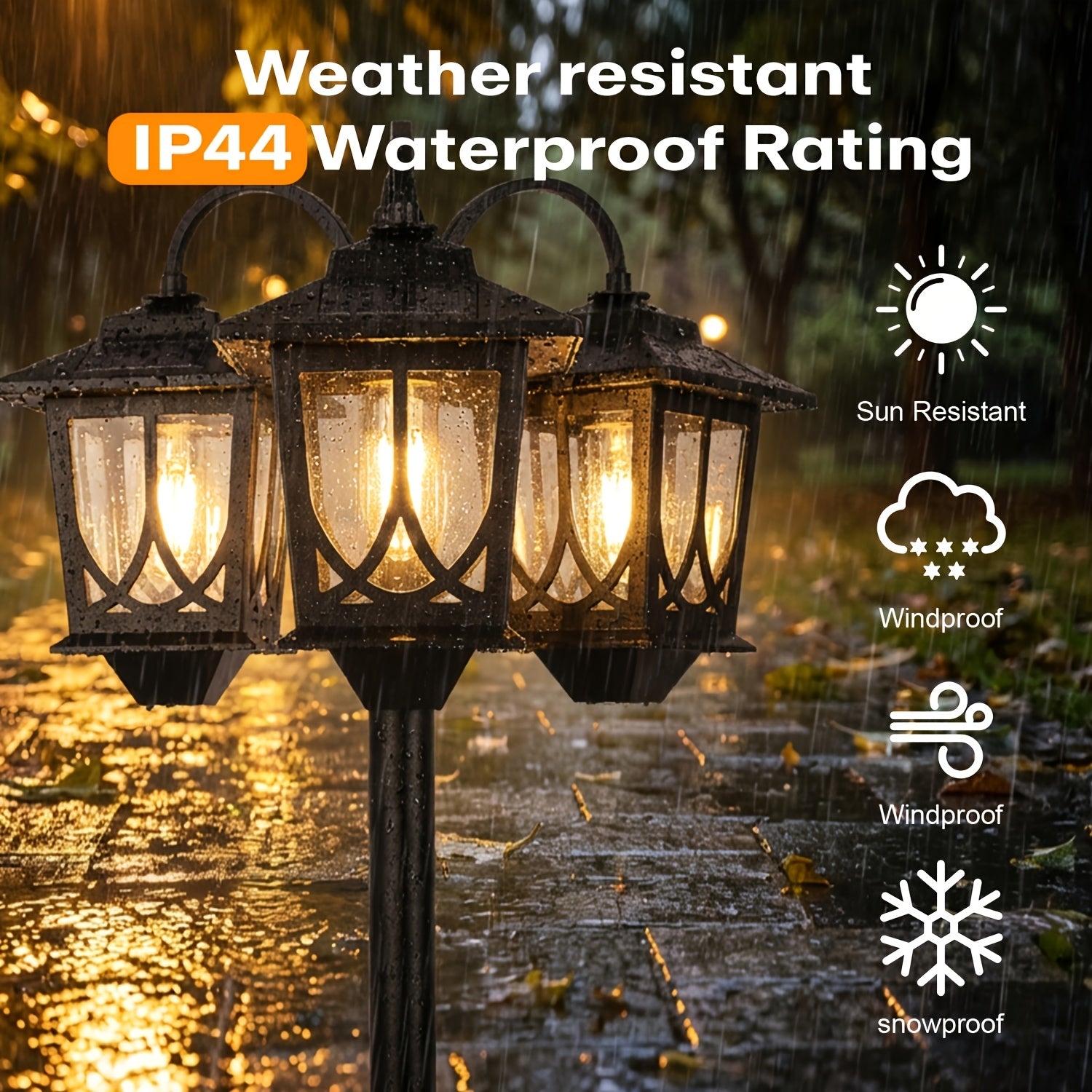 1 Set 3-Head Solar Lamp Post Light, 73-Inch Outdoor Waterproof Solar Light, Path Light for Garden, Lawn, Courtyard