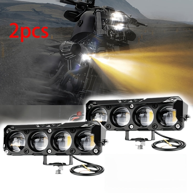 2pcs, 4-LED Mini Motorcycle Searchlight Car Headlight White Yellow High Brightness Light Bar, Suitable for Electric Motorcycles, Cars, Boat Auxiliary Lights