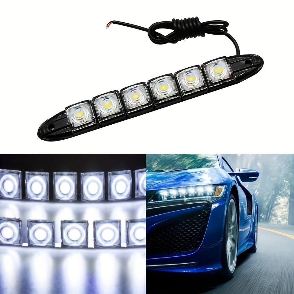 2个通用型汽车LED灯 柔性6SMD白色冰蓝色行车灯 汽车装饰灯，6个LED灯珠，汽车外部灯条，适用于轿车、SUV、皮卡车 DC 12V，不含电池