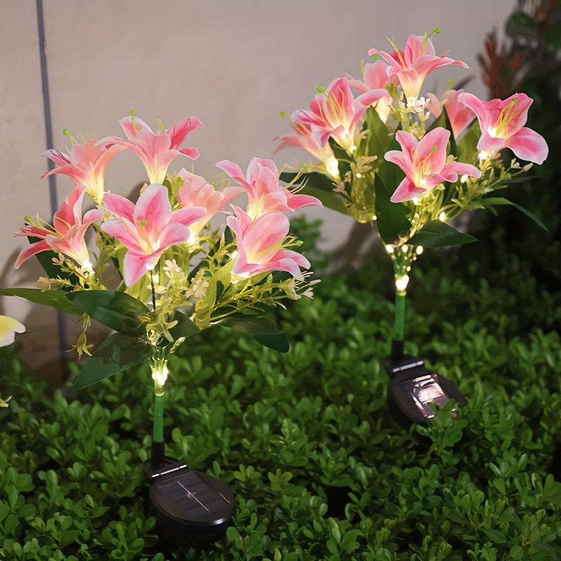 Solar 7-Head Lily Flower Light, Equipped with 42 LED Beads, Solar Decorative Light Designed for Outdoor Pink Garden, Solar Courtyard Party Decorative Light, Light Sensor, Party Atmosphere Light