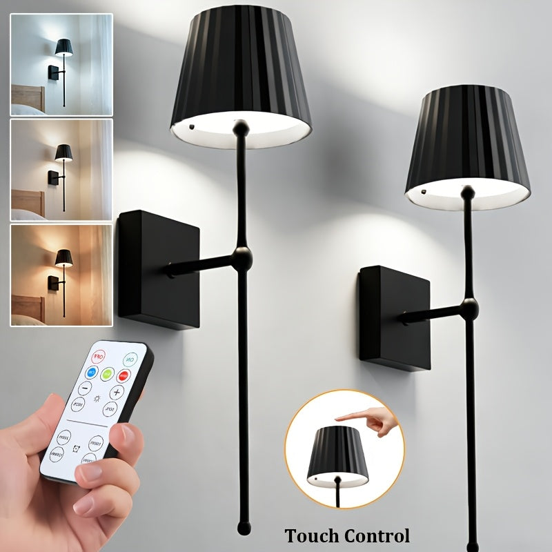 2PC/1PC Rechargeable LED Wall Light, LED Wall Light with Remote Control, Modern Touch Wall Light with Dimming/Timer, 3 Color Temperatures, LED Night Light for Bedroom Living Room Hallway