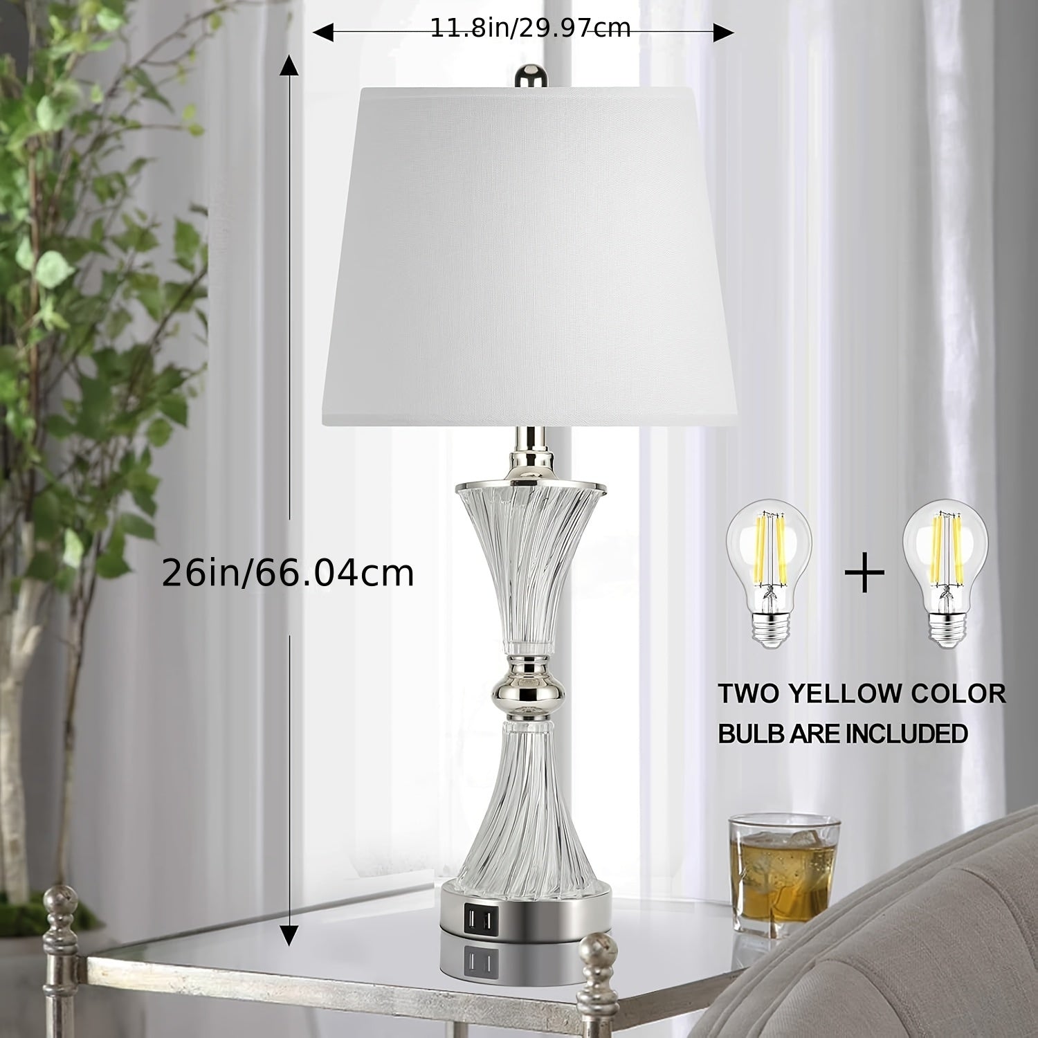 Touch control table lamp for bedroom, 3-way dimmable white drum shade modern bedside night light set of 2 with 2 USB charging ports (bulbs included)
