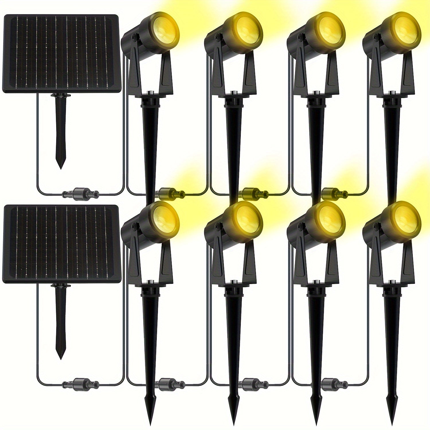 Solar landscape spot light, outdoor solar automatic on/off light, suitable for landscape lighting of courtyards, gardens, lawns, plants, trees, walls, fences, 4-pack/8-pack, warm white (black wire) / warm white (green wire)