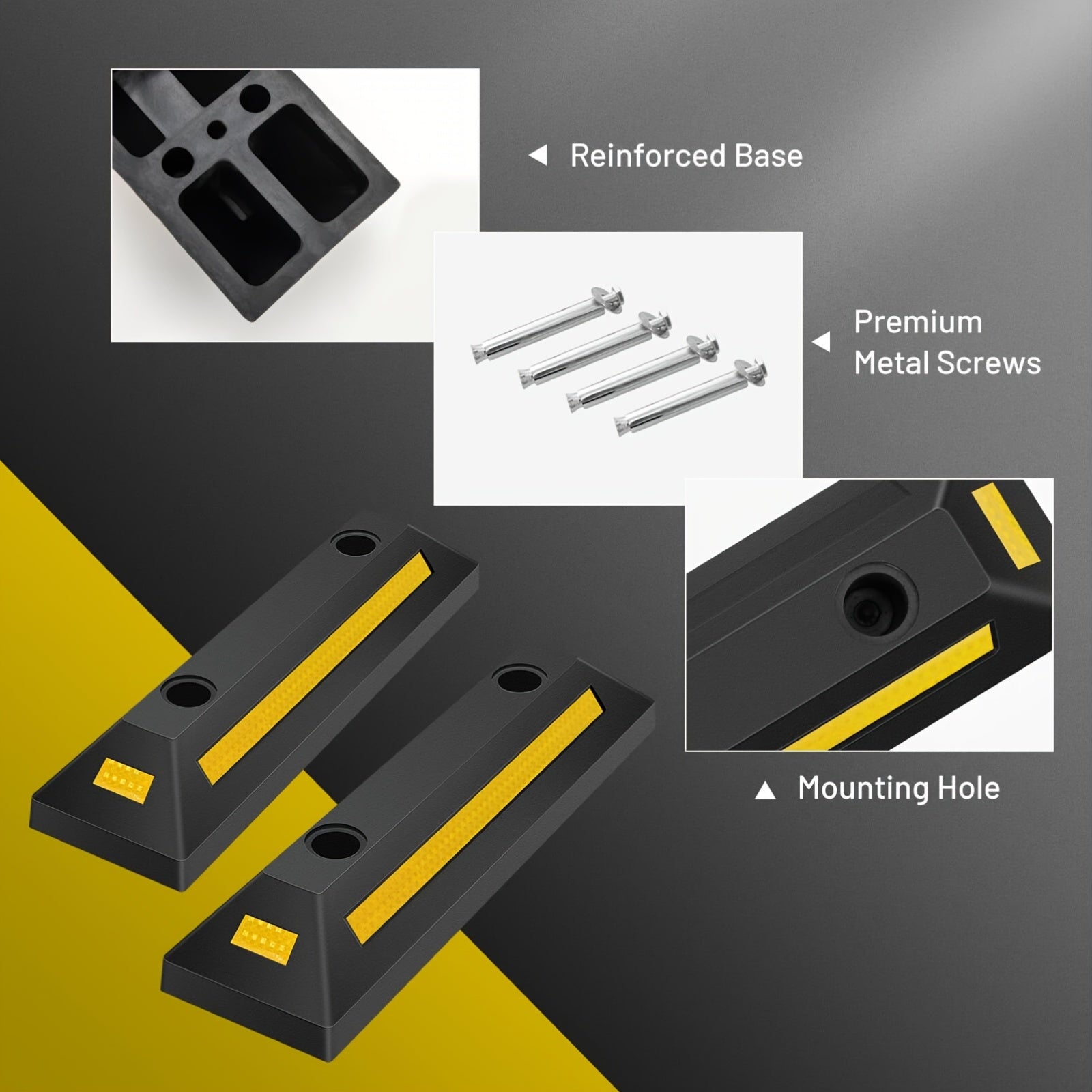 1/2/4 Pack Garage Parking Curb Stopper - Durable Rubber Parking Guide with Yellow Stripe, Ensures Safe Vehicle Parking, Garage Parking Curb, Fits All Vehicles, Cars, Vans, Trucks, Tire Rim Guide Block Protects Bumper