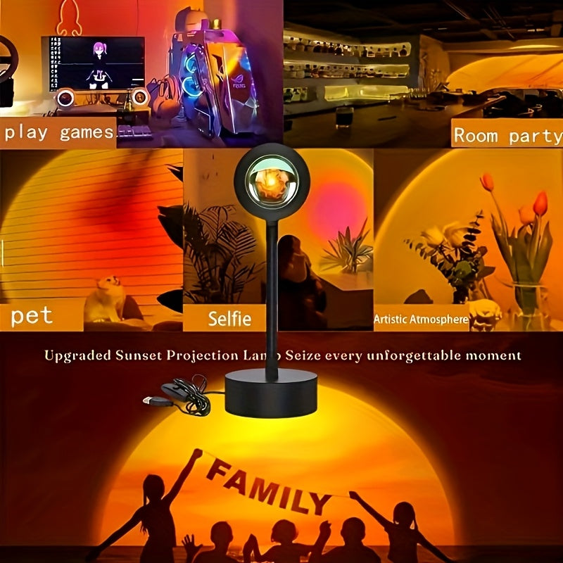 Sunset projection lamp photo ambiance light, metal flexible hose sunset red table lamp, room atmosphere night light