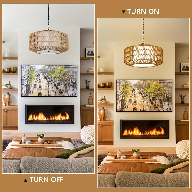 Farmhouse pendant light, 1/5-light bohemian woven pendant light, dining room light fixture with fabric lampshade, hand-woven large lampshade suitable for kitchen, bedroom, island, hallway, dining room light fixture (bulb not included!!!)
