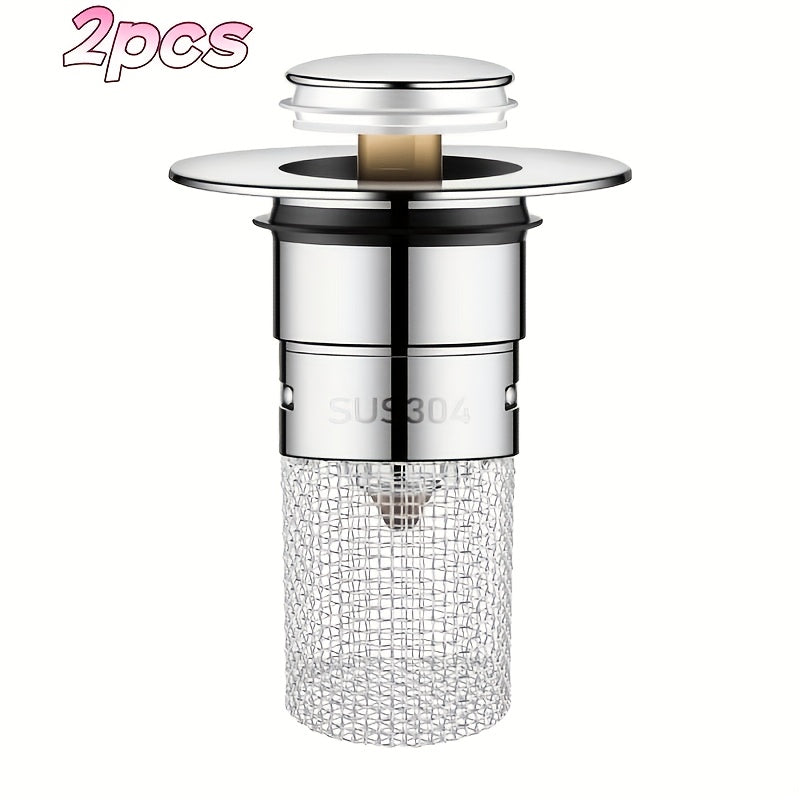 Stainless Steel Pop-Up Sink Drainer - With Filter Strainer, Clog-Proof & Odor-Proof, Bathroom Basin Pop-Up Core, Universal Push-Type Drain Stopper