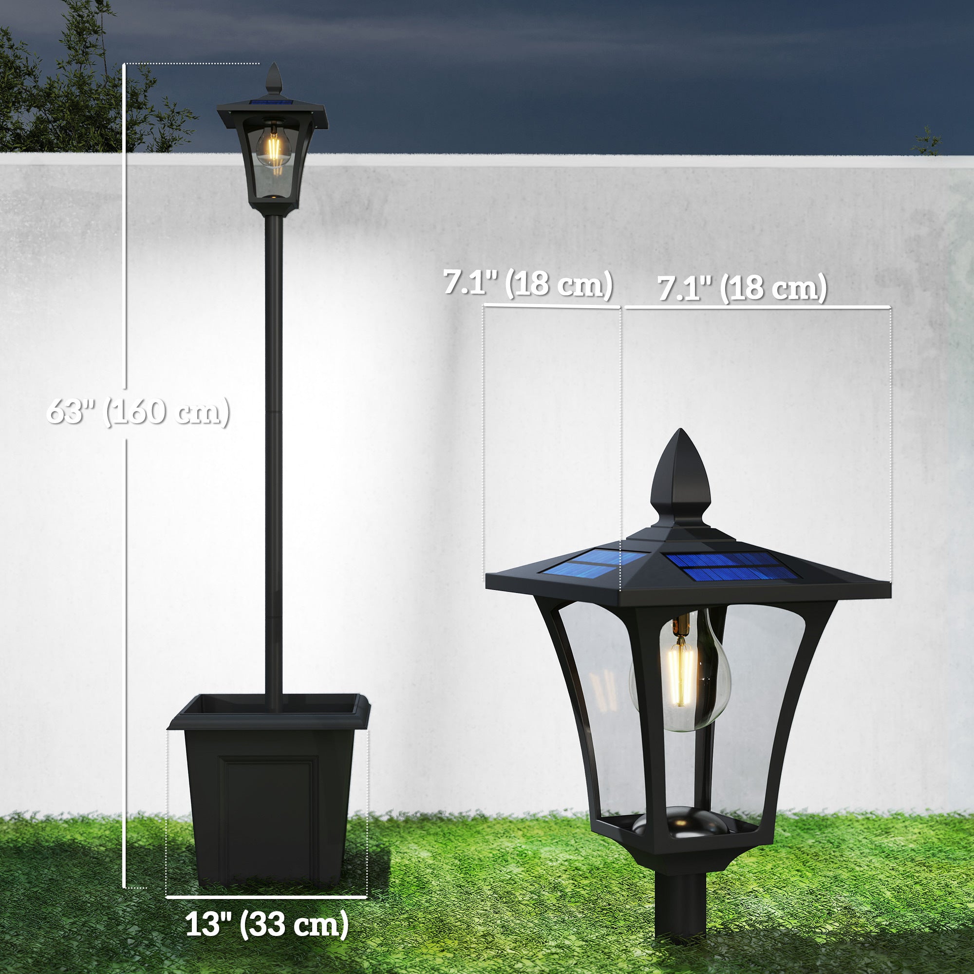 63‘ Solar Lamp Post Light 2 Pack, Waterproof LED Solar Lamp Post with Planter, Outdoor Light, Perfect for Courtyard, Backyard, Pathway, Garden, Lawn, Black