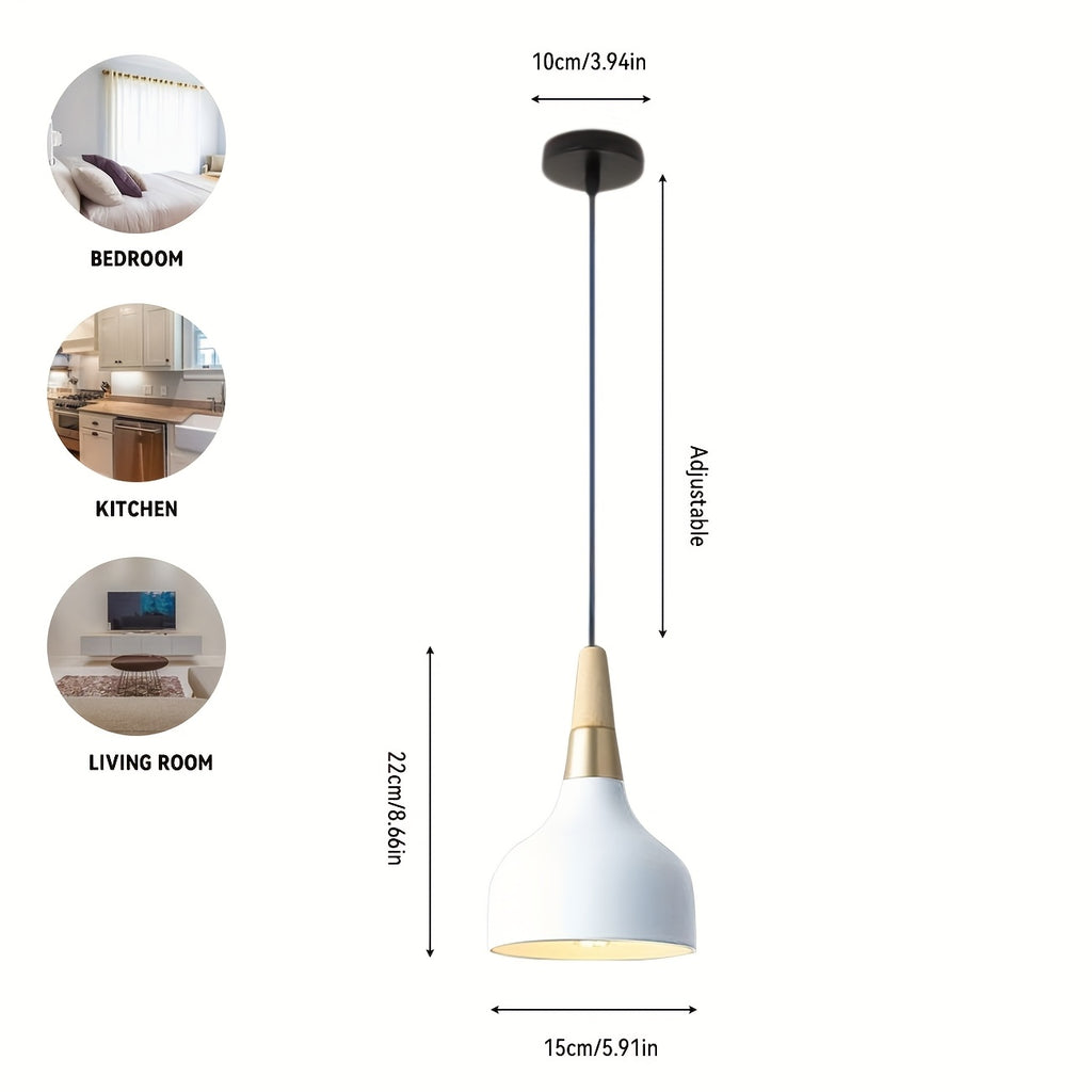 Modern E26/27 pendant light industrial art decorative ceiling lighting fixture simple Nordic style hanging lampshade single-head for dining room, kitchen island, hallway, store (wood, white)