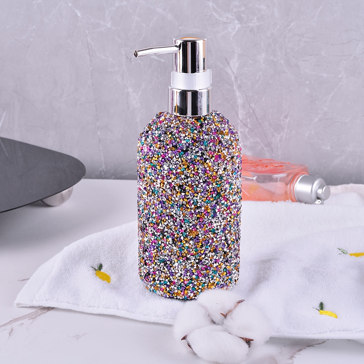 500ml Diamond-Inlaid Bubble Press Soap Dispenser - Refillable Shampoo, Body Wash & Lotion Bottle - Elegant Bathroom Accessory