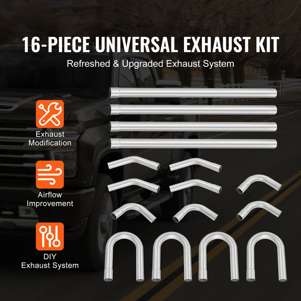 VEVOR DIY Universal Exhaust Kit 8/16 Pieces 2/2.25/2.5 Inch Exhaust Pipe Kit with Slip-on Connectors