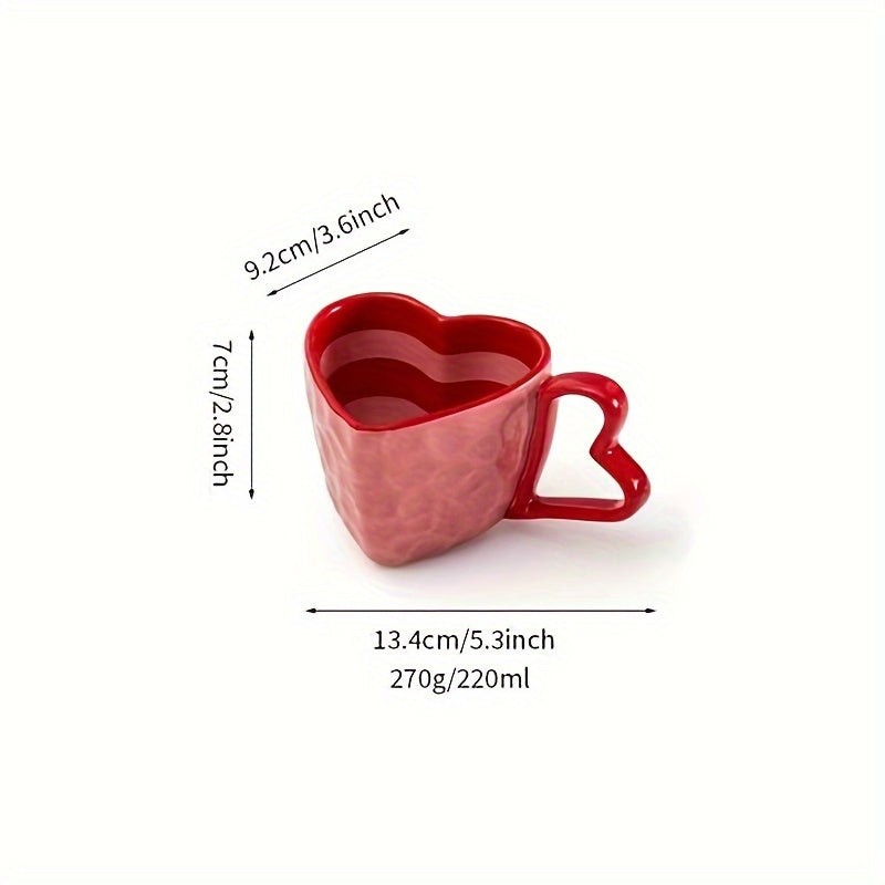 1 Red Heart-Shaped Ceramic Mug, Creative & Cute Coffee Cup, Suitable for Home & Office Use