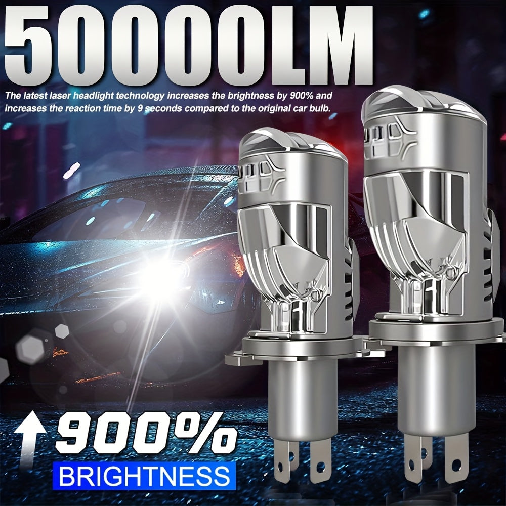 2-Pack H4 9003 HB2-QB070 50000 Lumens LED Projector Headlight with Cooling Fan, Car High/Low Beam Bulb 12V, Night Driving, Compact Design, Energy Saving Bulb, Night Commute, Suitable for Car Owners, No Battery Included