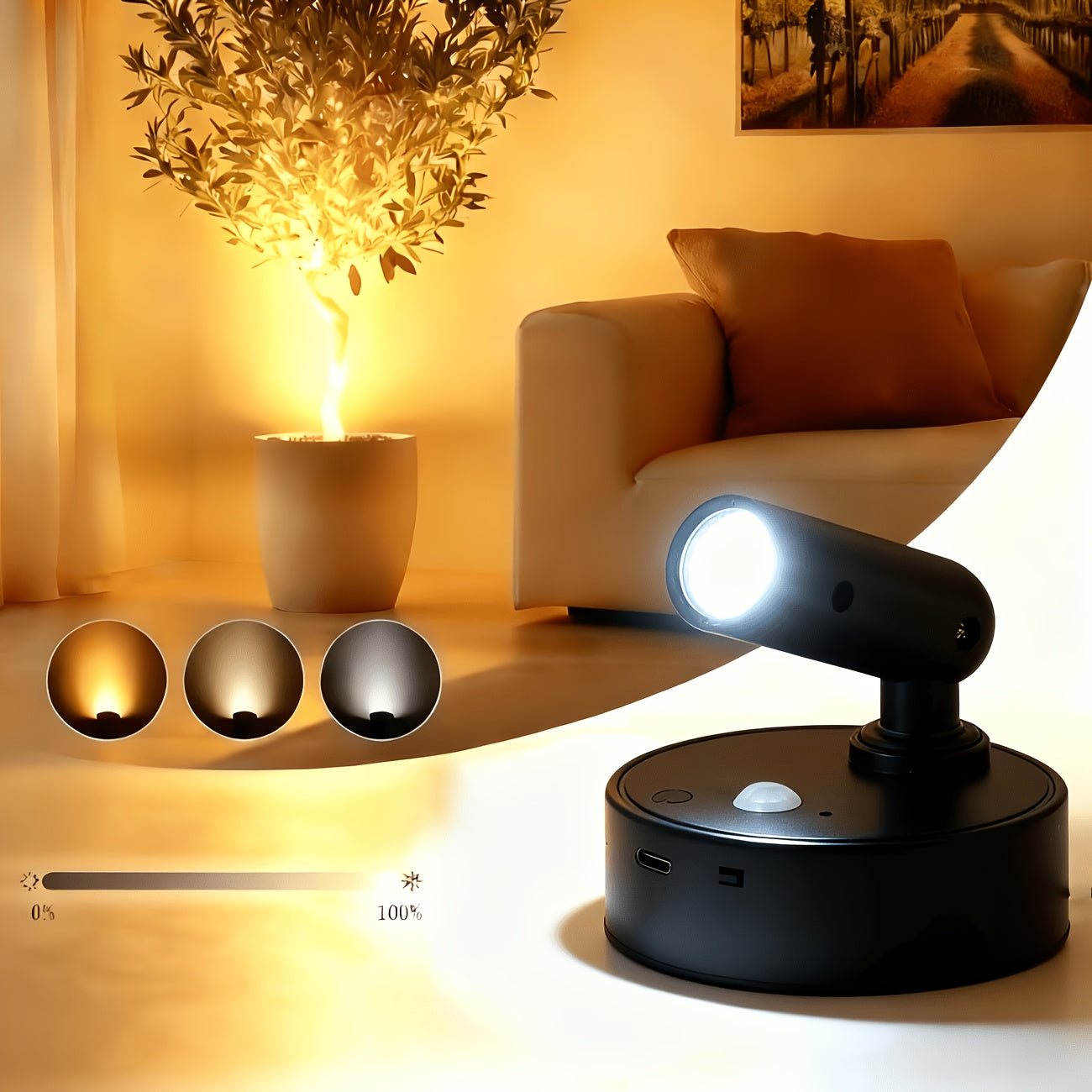 Spotlight Indoor Decorative Wall Light, 3-Color Adjustable [Warm + Neutral + Cool White], No-Drilling Installation, Suitable for Bedroom, Living Room, Plant Grow Light, Artwork Accent Lighting, Modern Stylish Light Fixture
