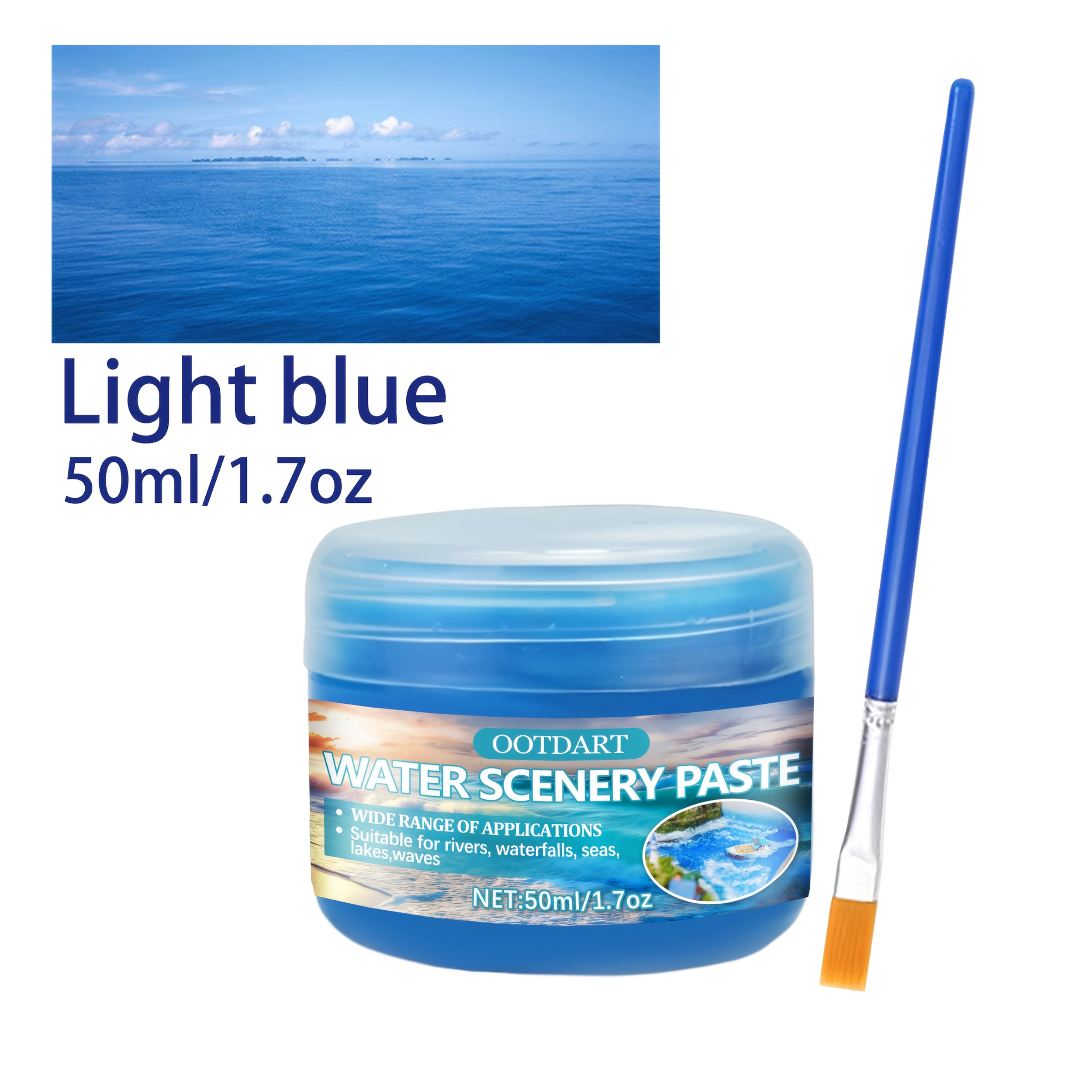 OOTDART 景观树脂海浪效果膏，适用于微缩模型 - 乡村风格海水凝胶，用于制作模型场景、动物主题花园微缩模型，打造逼真的海洋和河流景观模型 - 每瓶50毫升/1.7盎司, 有浅蓝色、深蓝色、湖蓝色和白色可选。