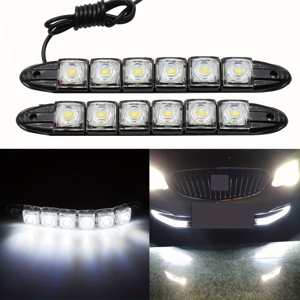 2个通用型汽车LED灯 柔性6SMD白色冰蓝色行车灯 汽车装饰灯，6个LED灯珠，汽车外部灯条，适用于轿车、SUV、皮卡车 DC 12V，不含电池