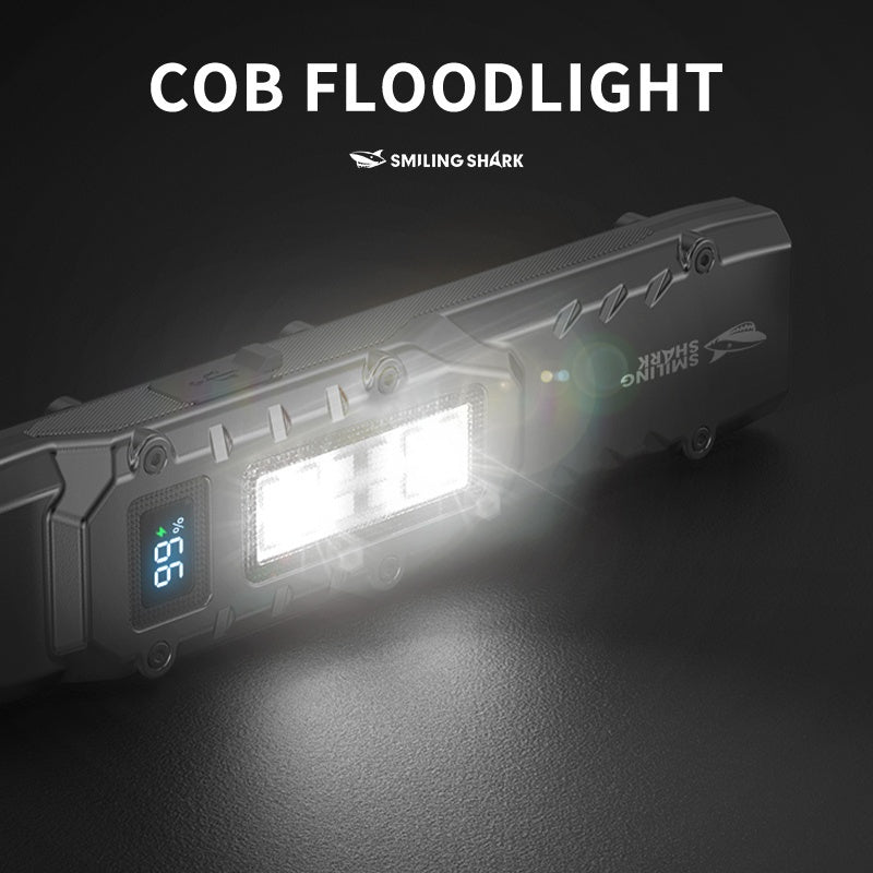 SMILING SHARK SD5308 Flashlight, LED Flashlight, COB High-Brightness Floodlight, Tail Portable Switch, 9 Modes, Type-C Charging, Digital Battery Level Indicator, Pocket Clip, Perfect for Outdoor Hiking, Work, Search, Exploration & Home Use